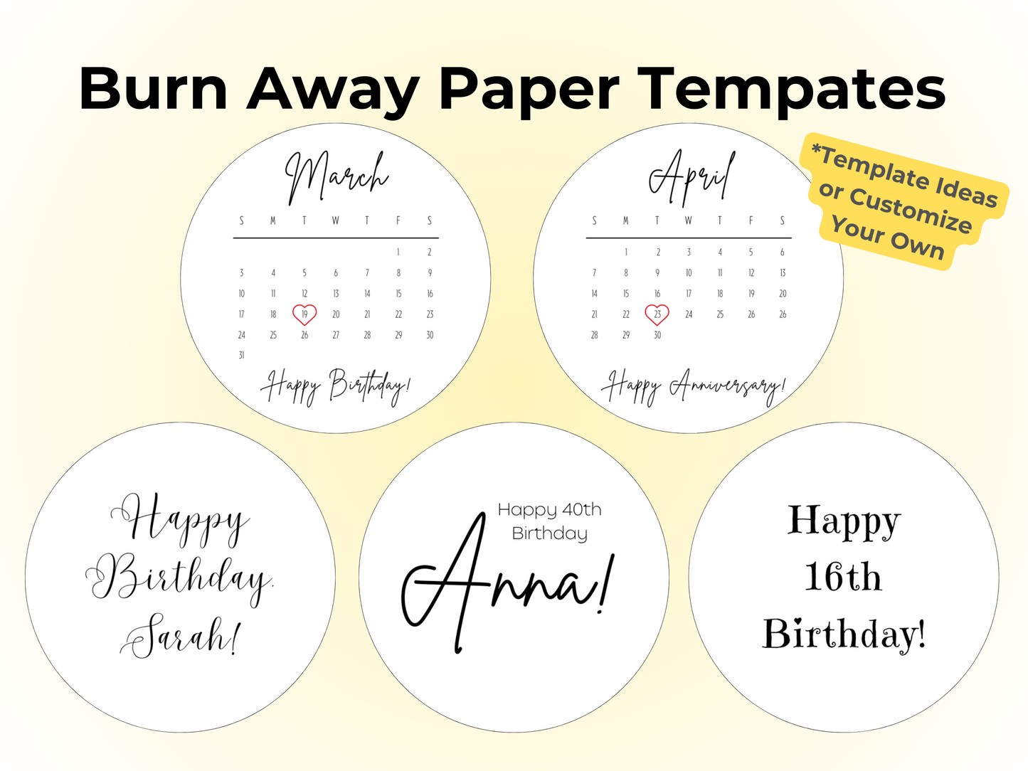 Custom Burn Away Cake Toppers