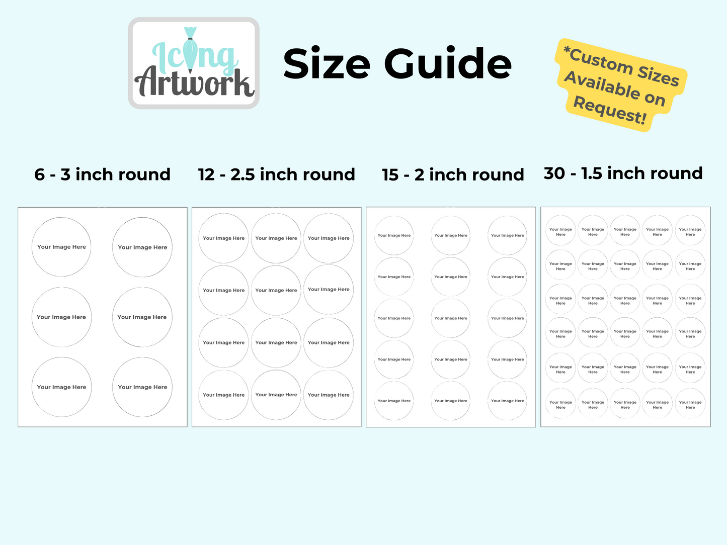 Custom Edible Cupcake Toppers Cookie Toppers Size Guide