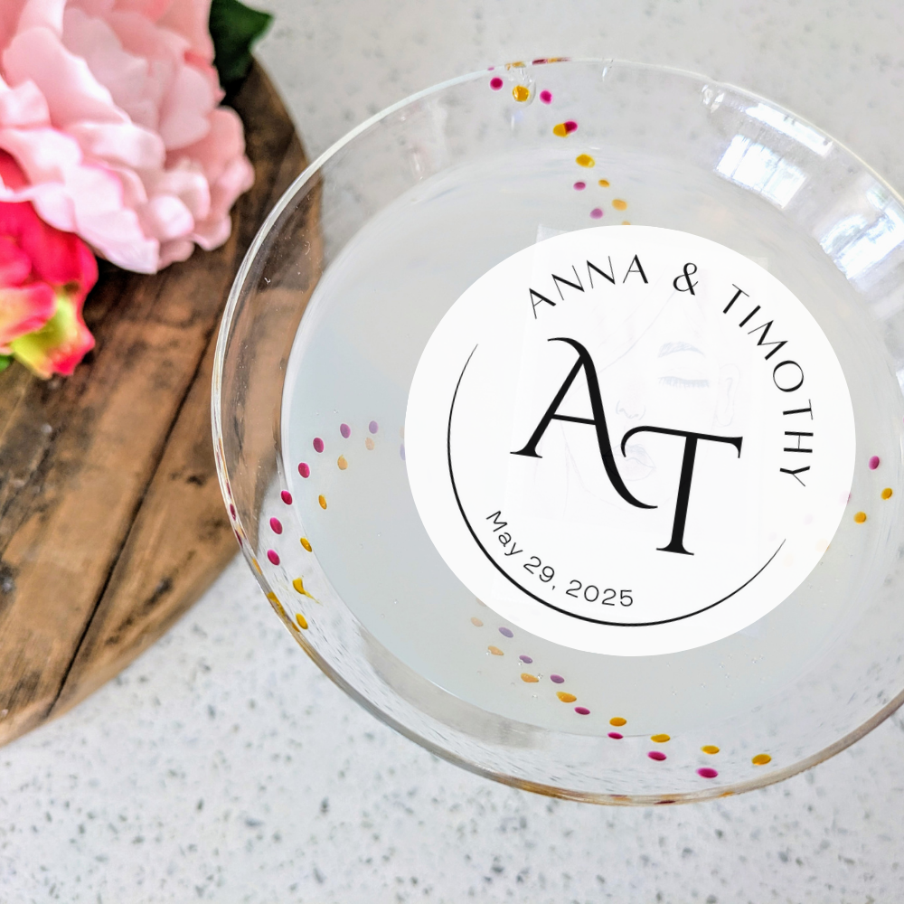 Wedding Cocktail Garnish - Custom Monogram Names & Date