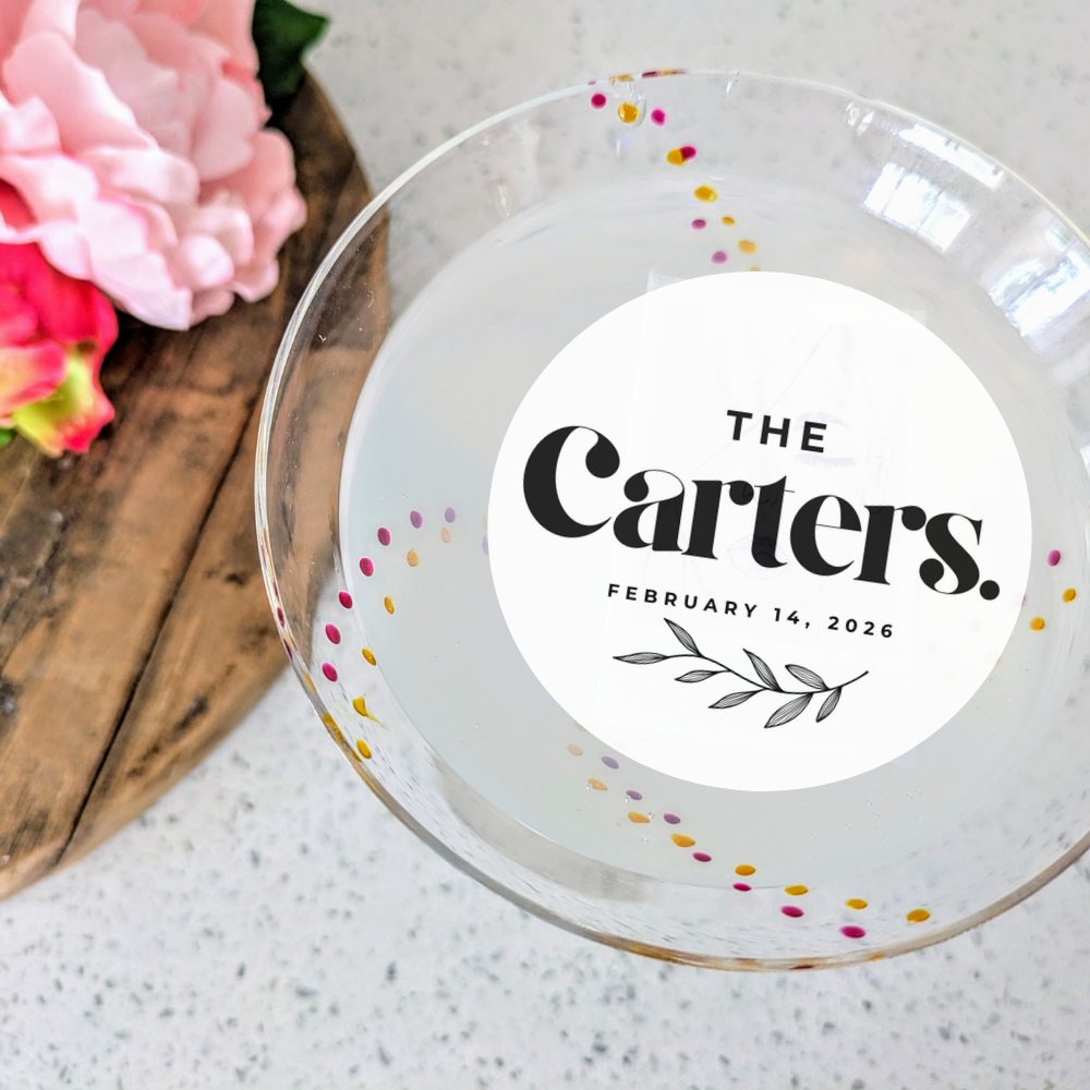 Wedding Edible Drink Toppers - Custom Last Name & Date