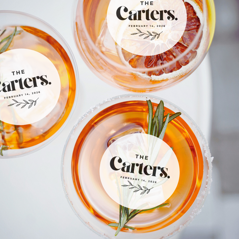 Wedding Edible Drink Toppers - Custom Last Name & Date