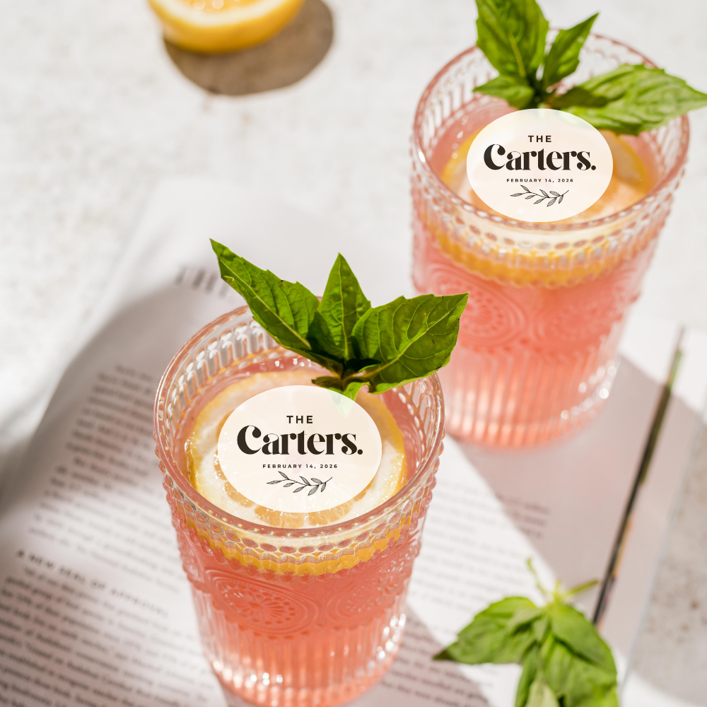 Wedding Edible Drink Toppers - Custom Last Name & Date