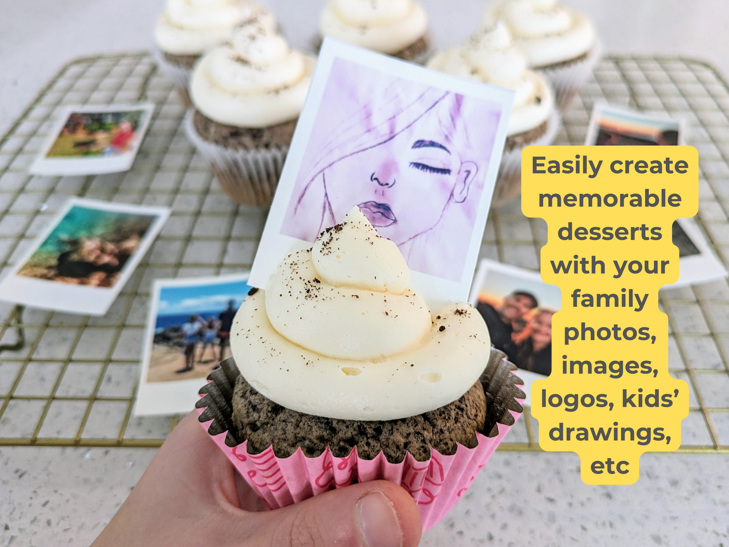 Custom Edible Polaroid Cupcake Toppers - Pre-Cut