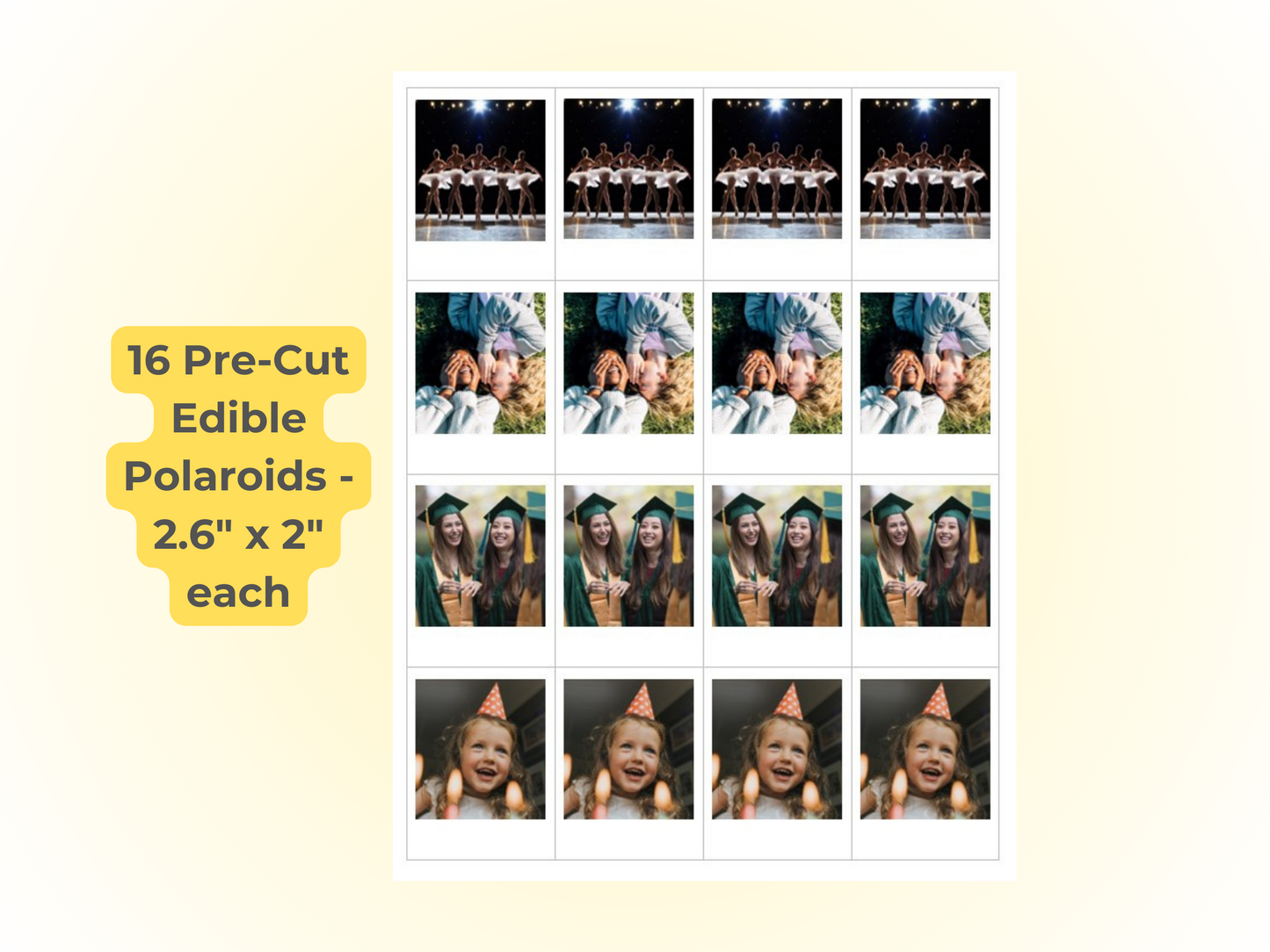 Custom Printed Edible Polaroid Cupcake Toppers