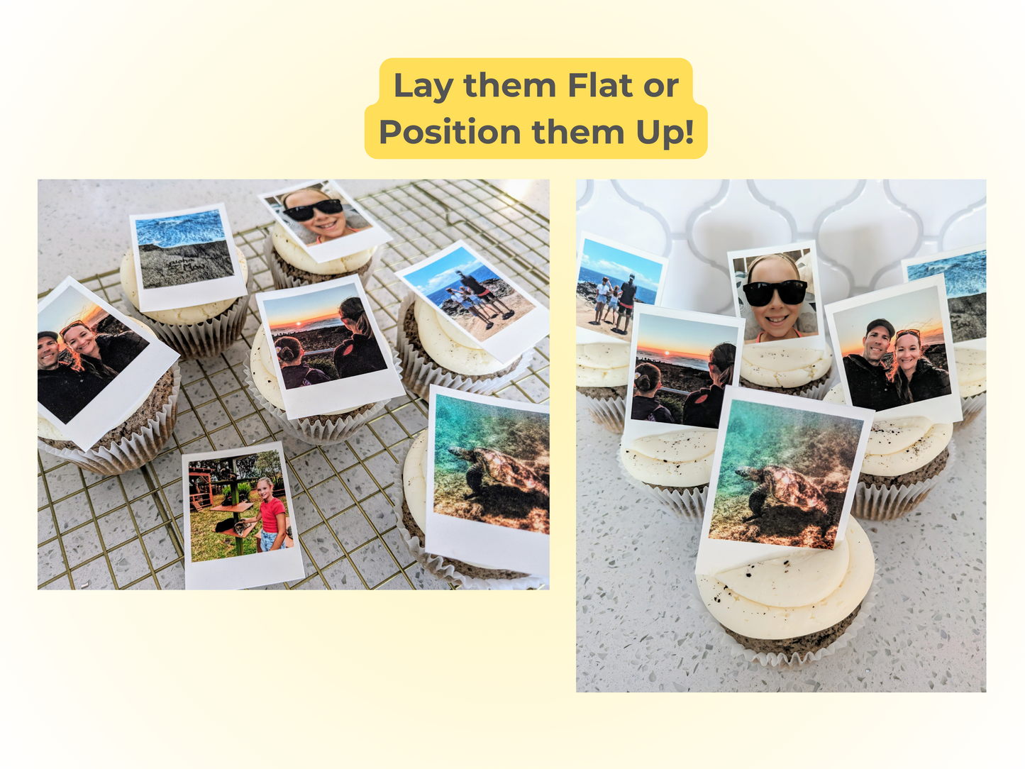 Custom Edible Polaroid Cupcake Toppers - Pre-Cut