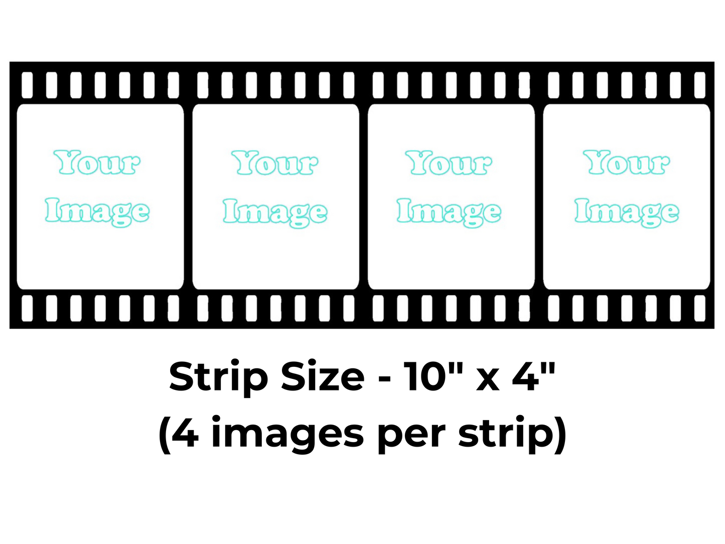 Template for a photo strip with four image slots and dimensions indicated.