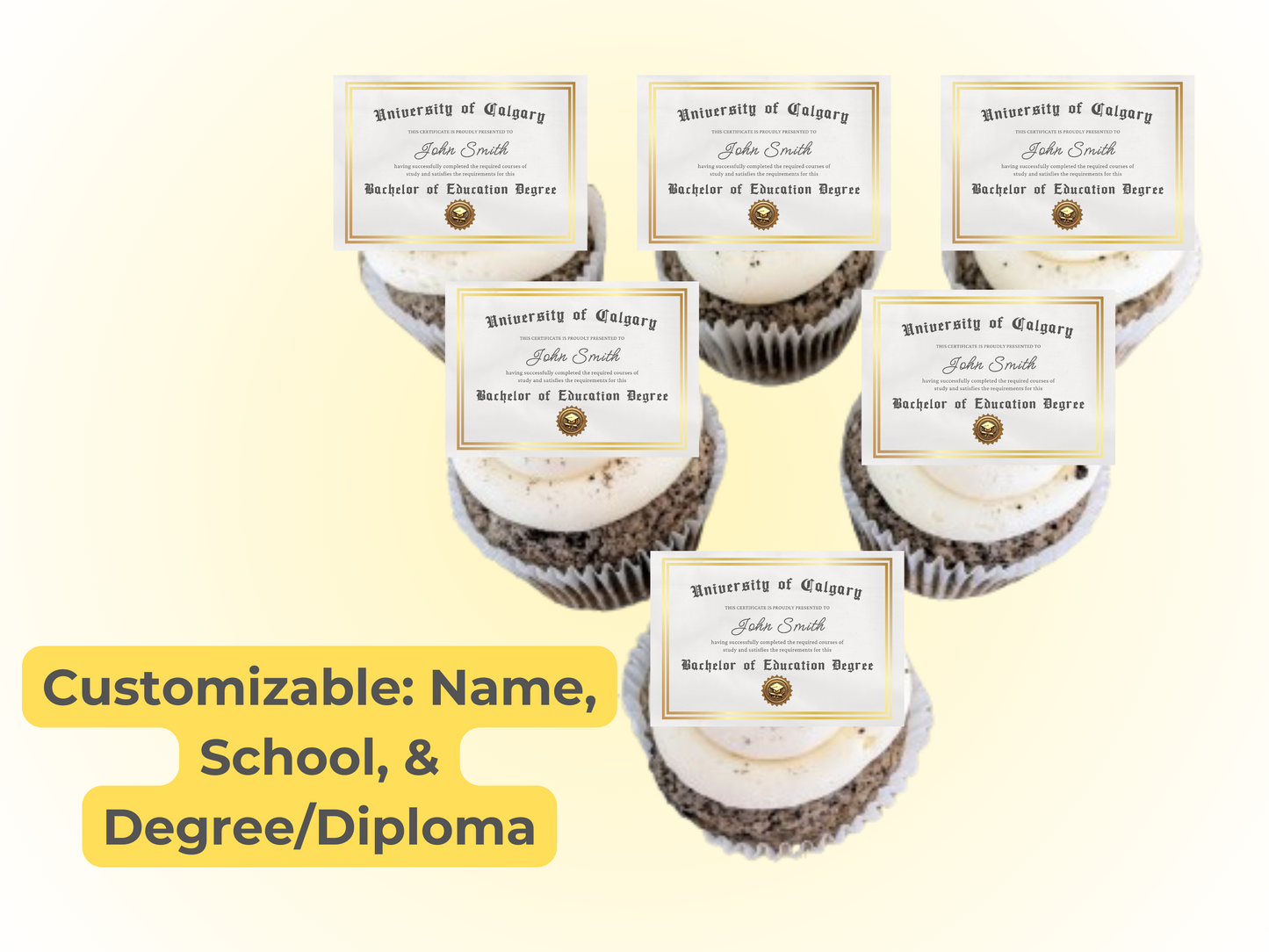 Graduation Certificate Edible Cupcake Toppers