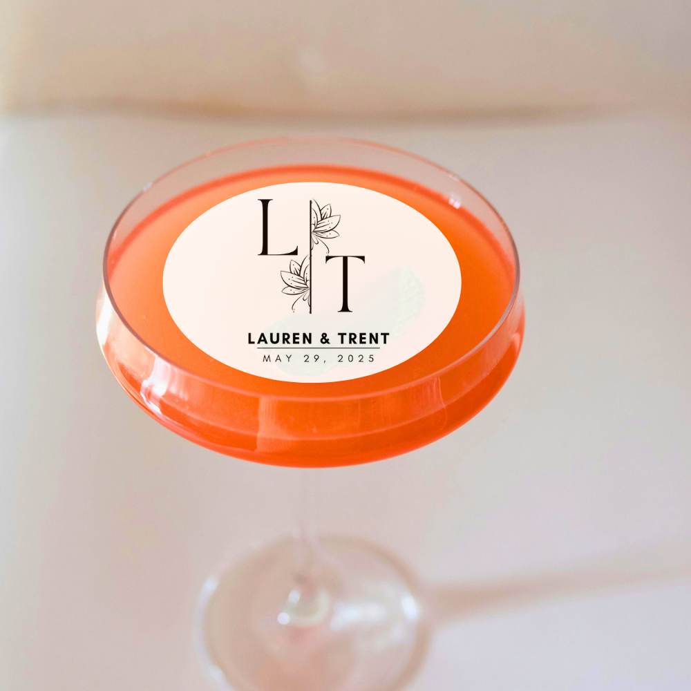 Wedding Cocktail Toppers with Flowers - Custom Names, Initials, & Date