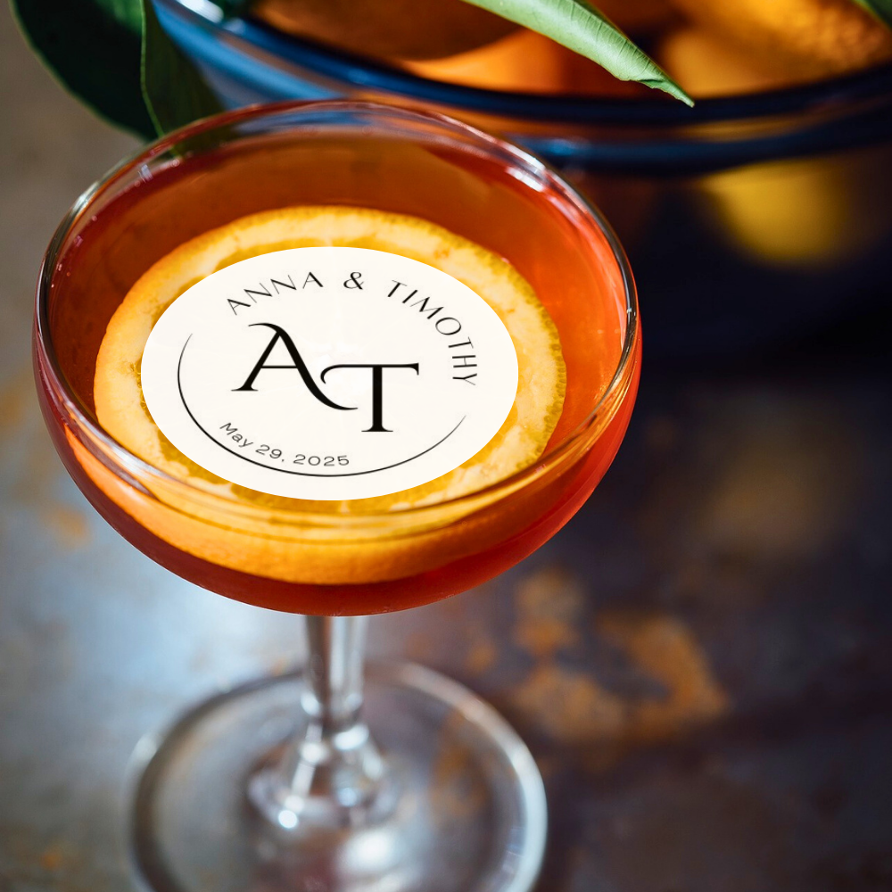Wedding Cocktail Garnish - Custom Monogram Names & Date