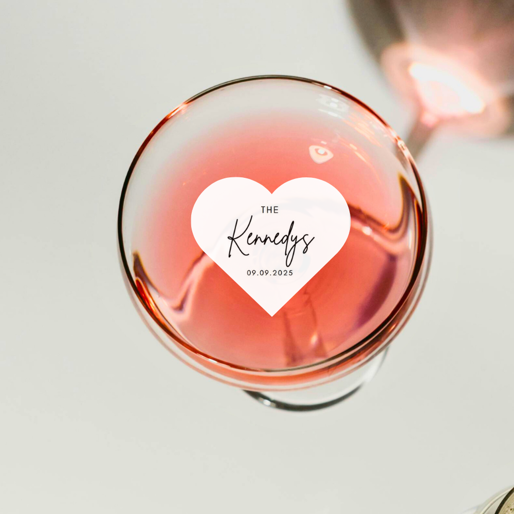 Wedding Drink Toppers - Heart-Shaped - Custom Last Name & Date