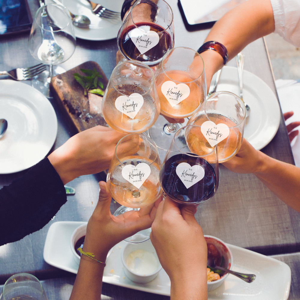 Wedding Drink Toppers - Heart-Shaped - Custom Last Name & Date