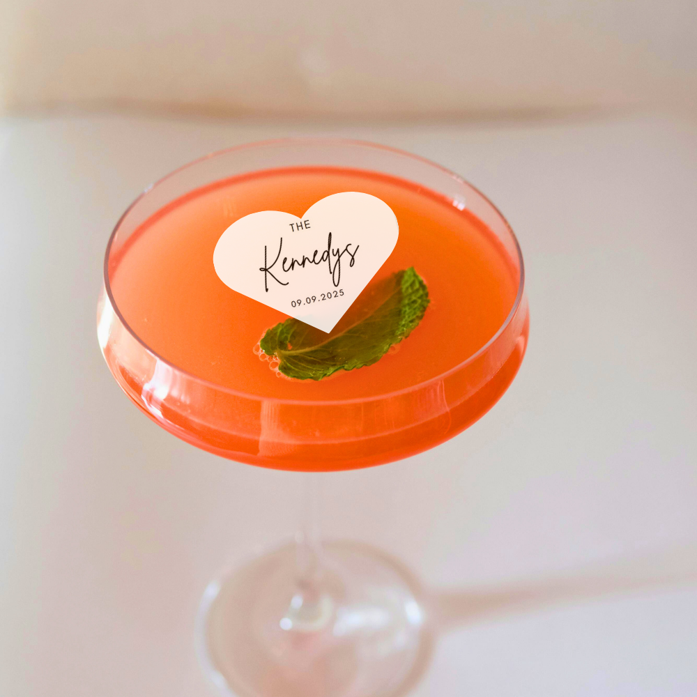 Wedding Drink Toppers - Heart-Shaped - Custom Last Name & Date