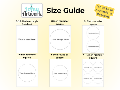Custom Edible Image Cake Photo Topper Size Guides