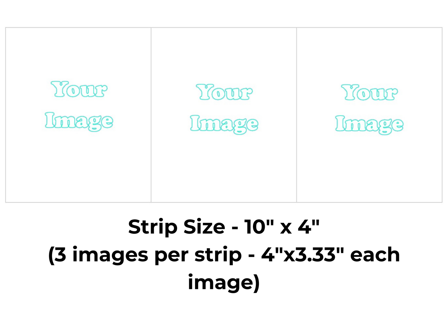 Template for a strip of three images, each 4x3.33 inches, with text indicating the size.