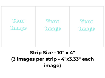 Template for a strip of three images, each 4x3.33 inches, with text indicating the size.