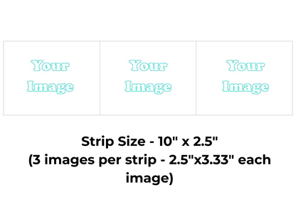 Template for a strip with three images, each 2.5"x3.33", on a white background.
