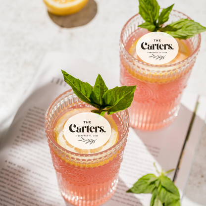 Wedding Edible Drink Toppers - Custom Last Name & Date