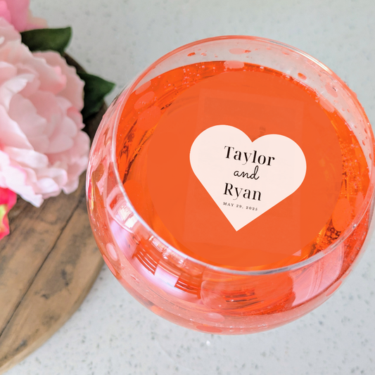 Names and Date Heart-Shaped Edible Drink Toppers
