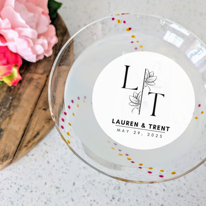 Wedding Cocktail Toppers with Flowers - Custom Names, Initials, & Date