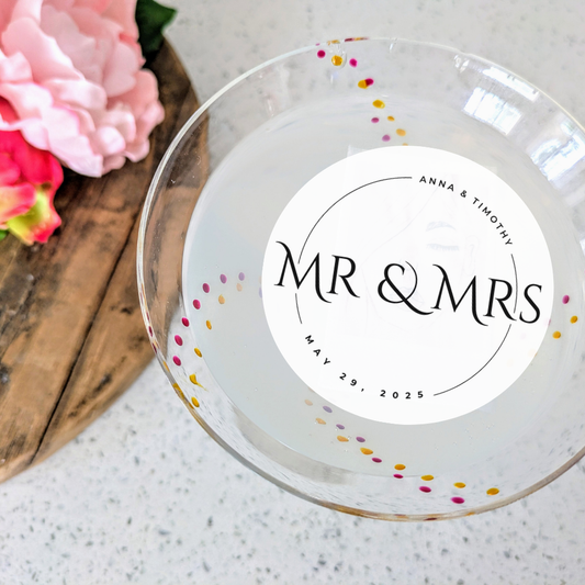 Mrs. & Mrs. Custom Names and Date Edible Wedding Drink Toppers