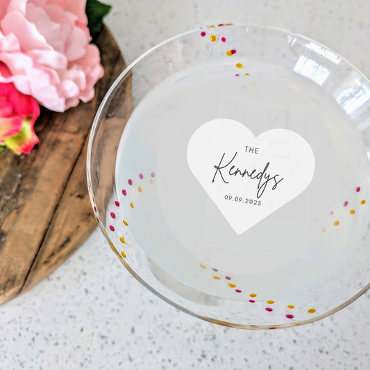 Name & Date Heart-Shaped Edible Wedding Drink Toppers