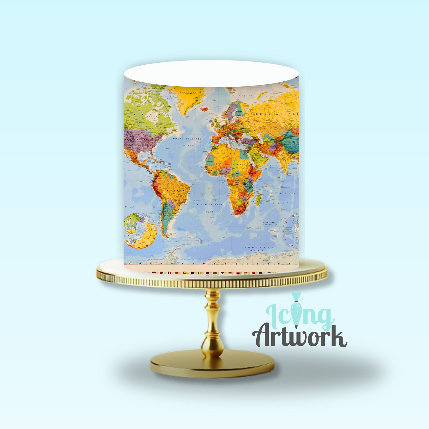 World Map Edible Image Cake Wrap