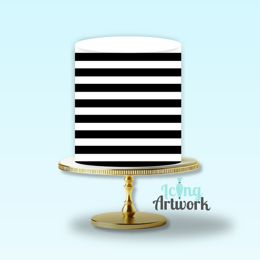 Classy B&W Striped Edible Image Cake Wrap