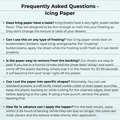 FAQ sheet about icing paper with text on a white background