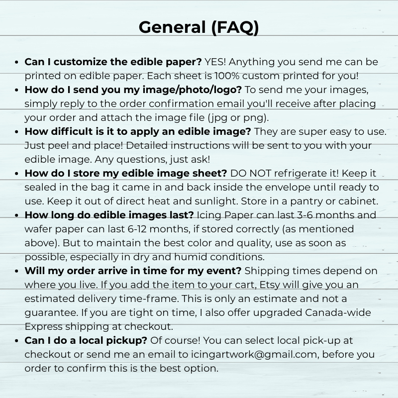 FAQ section on edible paper with text details