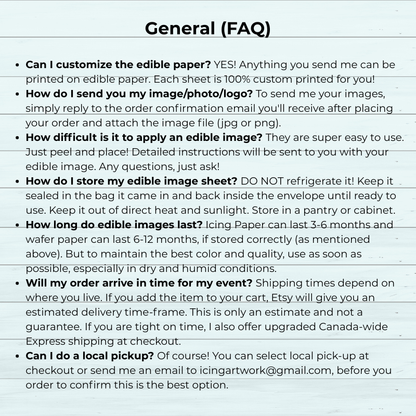 FAQ section on edible paper with text details