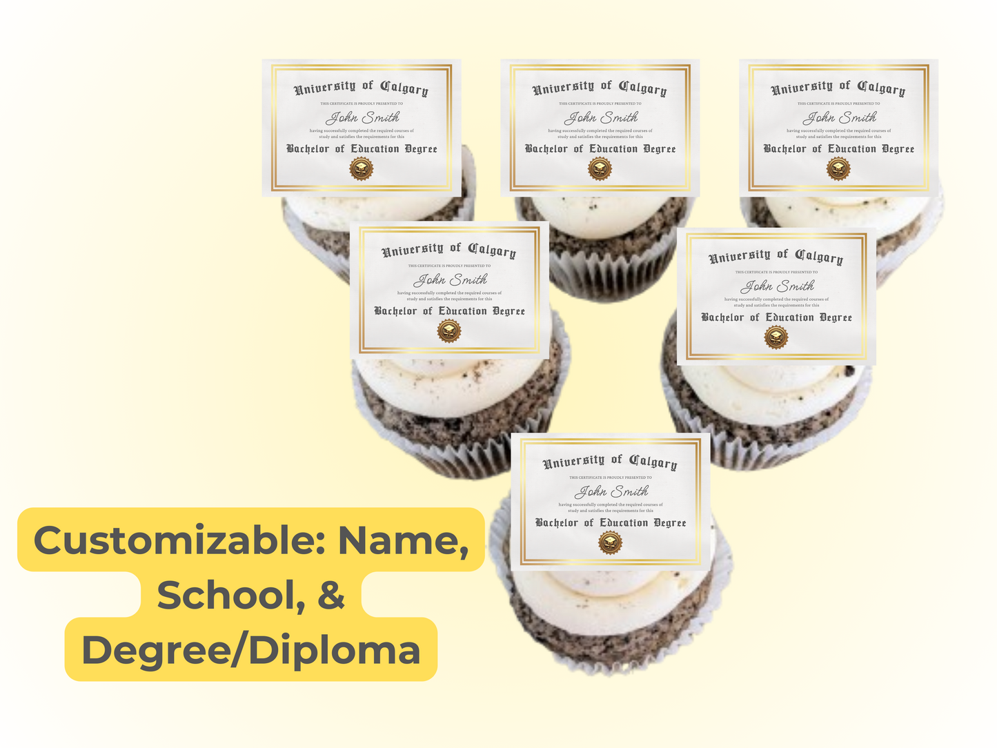 Custom Graduation Certificate Edible Cupcake Toppers