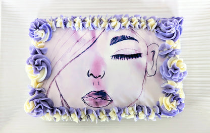 Edible image print of a custom drawing on a homemade cake