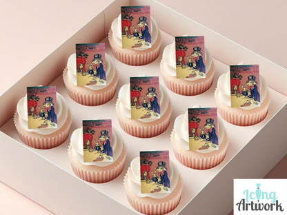 Cupcakes with artistic toppers arranged in a box