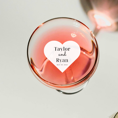 Wedding Cocktail Garnish - Heart-Shaped - Custom Names & Date