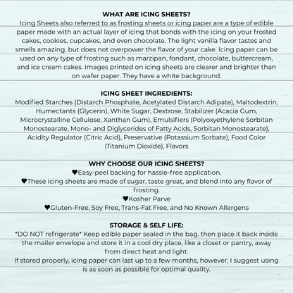 Informational text about icing sheets on a white background