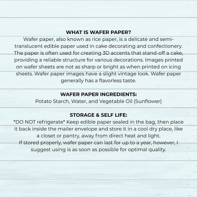 Information about wafer paper on a white background